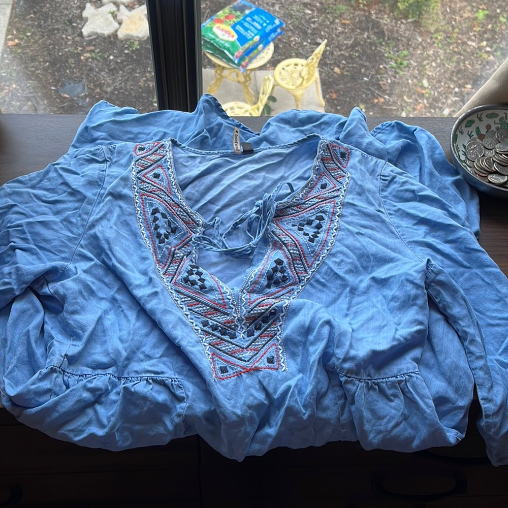 Good quality and condition blue dress with decorative collar